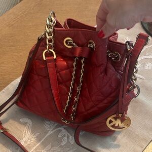 Michael Kors Red Quilted Shoulder Bag with Gold Accents
